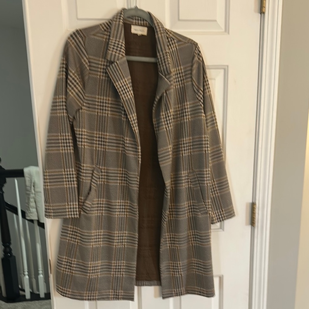 MELLODAY Brown and Gray Trench Coat with Classic Lapel